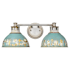 Golden Lighting Kinsley 2 Light 19" Wide Vanity Light with Hand Painted Antique Teal Shades Aged Galvanized Steel